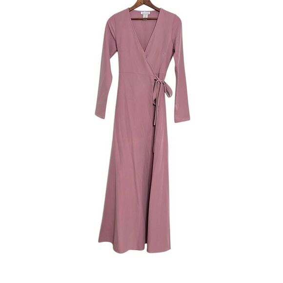 Want My Look Surplice Stretch Long Sleeve Tie Waist Wrap Dress Pink Medium - Picture 1 of 6